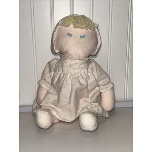 Eden Toys Plush Vintage Baby Doll Lace Bonnet Blonde Pink Dress Roses 14"